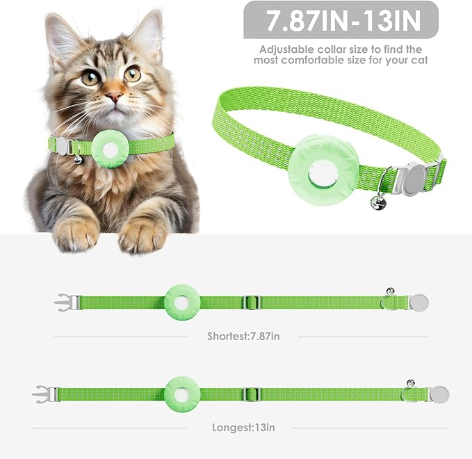 Cat Tracker, GPS Tracker Compatible with Apple Find My App(Only iOS), Waterproof Cat Trackers Collar with Bell and Safety Elastic Buckle,No Monthly Fee (Green)