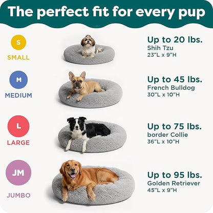 Furhaven 30" Round Calming Donut Dog Bed for Medium/Small Dogs, Refillable w/ Removable Washable Cover, For Dogs Up to 45 lbs - Shaggy Plush Long Faux Fur Donut Bed - Gray, Medium