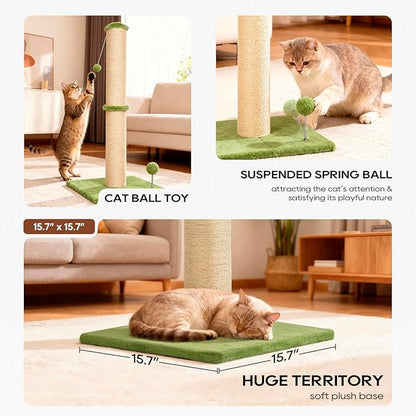 FDW 33 Inch Cat Scratching Post Cat Scratcher Natural Sisal Rope Scratch Post Trees with Hanging Ball for Indoor Cats and Adults,Green