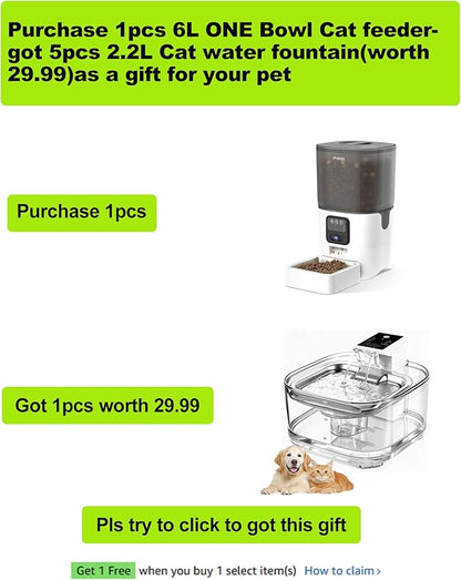 Automatic Cat Feeder with Camera, 1080P HD Video with Night Vision, 2.4G WiFi Pet Feeder for Cat & Small Dog, 2-Way Audio & Meal Call Pet Food Dispenser, Motion Capturing Auto Dog Feeder 6L