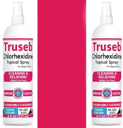 Pet Health Pharma Truseb Topical Ketoconazole and Chlorhexidine Spray for Dogs, Cats, and Horses with Essential Fatty Acids, Aloe and Vitamin E- 16 oz (Ketoconazole & Chlorhexidine Spray, 16 oz)