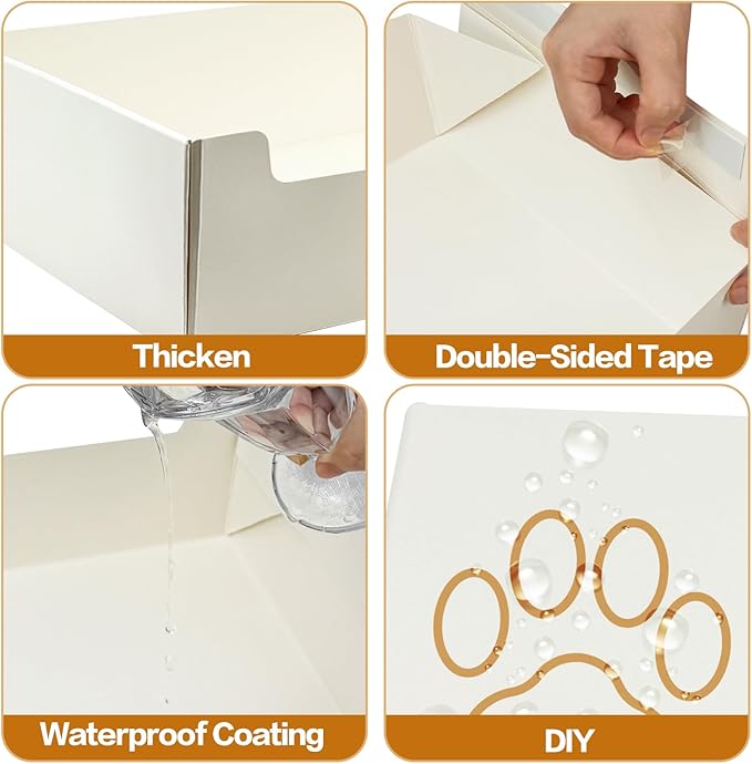 8 Pack White Disposable Litter Boxes for Cats, 14.8 Inch Foldable Paper Kitty Tray with Scoop, Waterproof Cardboard Travel Litter Box for Cats Small Pets - Low Entry