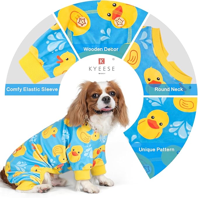 KYEESE Dog Pajamas Soft Doggie Jammies Pet Costume Dogs Clothes Velvet Pets Pjs Stretchy Pet Coat Dog Pajamas Small Sized Dogs Blue Floating Duck Pets Clothes Comfy Puppy Onesie, X-Large