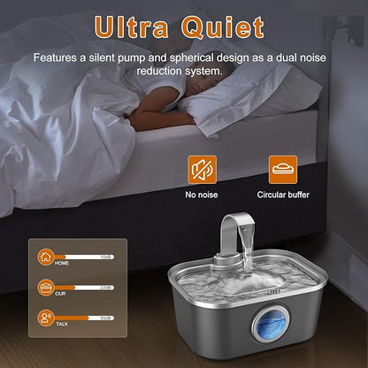 Bobo&Dragon Automatic Stainless Steel Water Fountain for Cat & Dog in Nebula Gray 124oz/3.5L Quiet Faucet Flow Water Dispenser, Fresh Filtered Hydration, Easy Clean, Leak-Proof for Indoor Pets