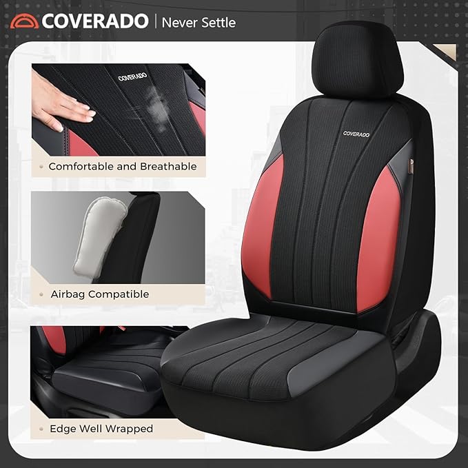 Coverado Car Seat Covers Full Set, Waterproof Automotive Seat Protectors 5 Seats, Red Driver Protectors Universal Fit for SUVs, Trucks, Sedans,Car Accessories