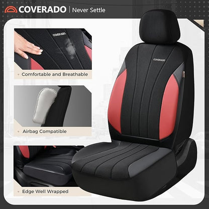 Coverado Car Seat Covers Full Set, Waterproof Automotive Seat Protectors 5 Seats, Red Driver Protectors Universal Fit for SUVs, Trucks, Sedans,Car Accessories