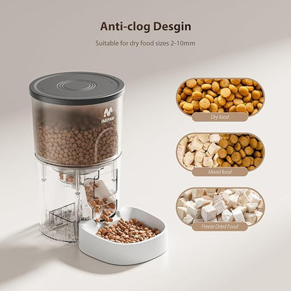 IMIPAW Automatic Cat Feeder, 3L Timed Dry Food Dispenser with Desiccant, Programmable Portion Control, Dual Power Backup, 10 Meals Daily, 15 Portions Per Meal, Suitable for Small Pets, Easy Setup