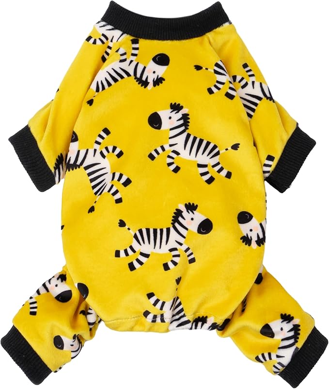 Fitwarm Zebra Dog Fleece Pajamas, Funny Winter Clothes for Small Dogs Boy Girl, Cozy Pet Onesie, Yellow, Black, White, XXL