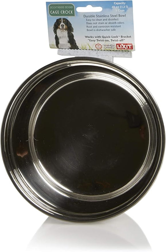 Lixit® Stainless Steel Kennel Food or Water Bowl - Non Spill Hanging Removable Crate Bowls - Carrier Cage Dish for Dogs or Cats for Feeding and Drinking (Stainless Steel, 40 Ounce (Pack of 2))