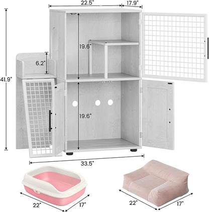 IDEALHOUSE Modern Cat Litter Box Enclosure with Platform, Double Layer Hidden Litter Box, Indoor Washroom, Villa Cat House with Ladder, 33.5" l x 17.9" w x 41.9" h,White