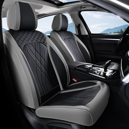 FLORICH Leather Seat Covers for Cars Front and Rear Car Seat Cover Premium Car Seat Protector Luxury Automotive Seat Covers Full Set Universal Fit for Most Car Truck SUV, Gray&Black
