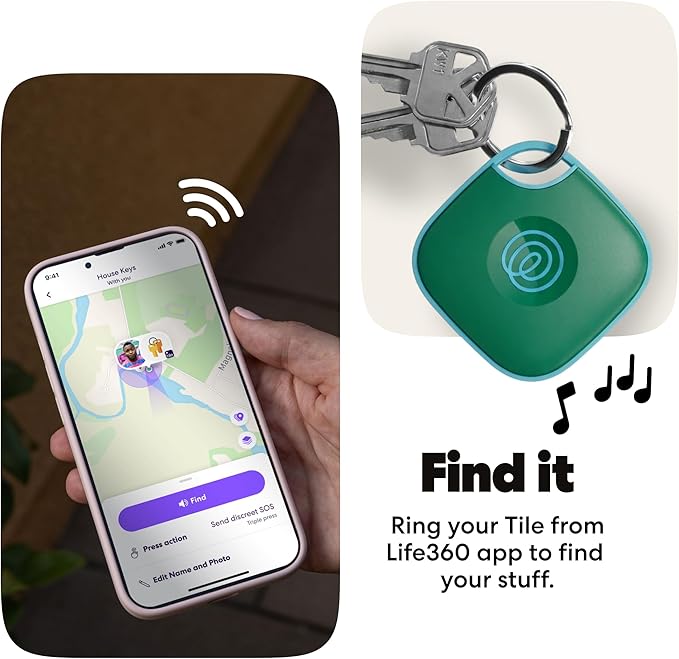 Life360 Tile - Bluetooth Tracker, Keys Finder and Item Locator for Keys, Bags and More. Phone Finder. Both iOS and Android Compatible. 1-Pack (Green Surf)