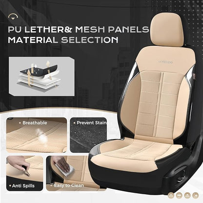 Coverado 3D Air Mesh Front Car Seat Cover, Sports Carbon Fiber Design, Breathable Seat Protectors Airbag Compatible Comfort Universal for Most Cars, Van,Trucks, SUV, Beige