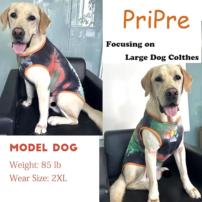 Summer Tie Dye Dog Clothes Cool Breathable Cotton T-Shirt Medium Large Dog Boys Girls Shirt(GreenOrange, Large)