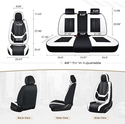 Coverado Seat Covers, Car Seat Covers Full Set, Leather Seat Covers for Cars, Car Seat Protector, Black Car Seat Covers Front Seats and Back Seats Universal Fit for Most Cars White