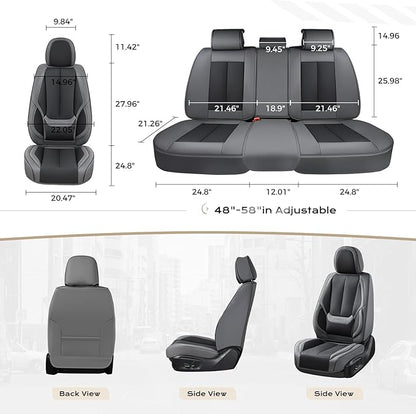 Coverado Seat Covers, Car Seat Covers Full Set, Leather Seat Covers for Cars, Car Seat Protector, Gray Car Seat Covers Front Seats and Back Seats Universal Fit for Most Cars Black