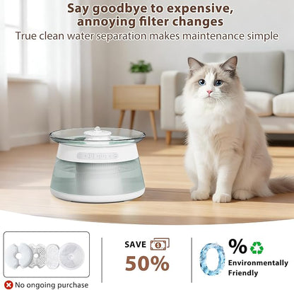2.5L/85oz Smart Glass Cat Water Fountain, Automatic Filterless Pet Fountain with Dual Tank Separation System, 3 Smart Modes for Cats, Multiple Pets