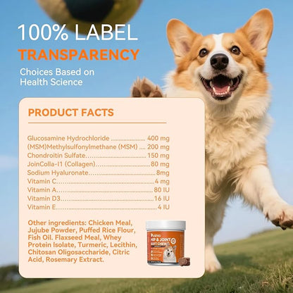PUAINTA Hip & Joint Soft Chews for Dogs & Cats – Glucosamine, Chondroitin, Collagen & MSM for Joint Support, Mobility & Flexibility, Senior & Small/Medium Breeds, Chicken Flavor (30 Count)