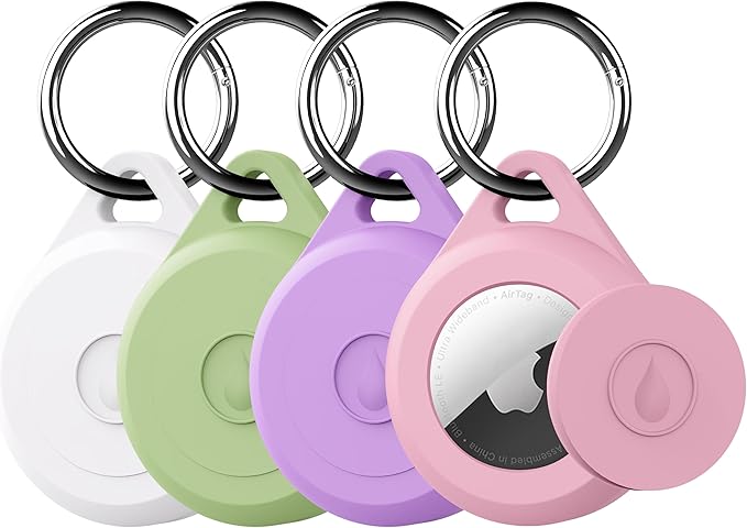Air tag Keychain Holder Case for Apple Air tag, 4 Pack of IPX8 Waterproof, Fully Shockproof, Anti Scratch Air tag Holder Case for Key, Kid, Bag, Luggage, Pets Collar