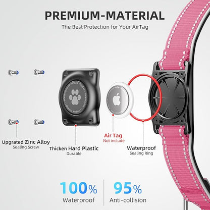 AirTag Dog Collar, IP68 Waterproof Air Tag Dog Collar Holder, Reflective, Ultra-Durable, Comfortable Padded, Heavy Duty Dog Collars for Small Medium Large Dogs (Watermelon red, S)