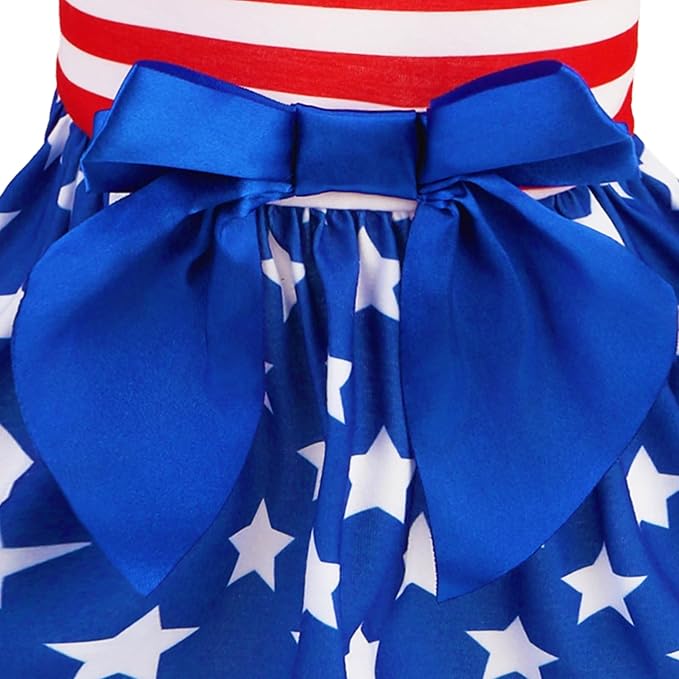 PUPTECK Print Dog Dress Pet Apparel for 4th of July with Cute Bowtie Puppy Clothes Outfit, Flag, M
