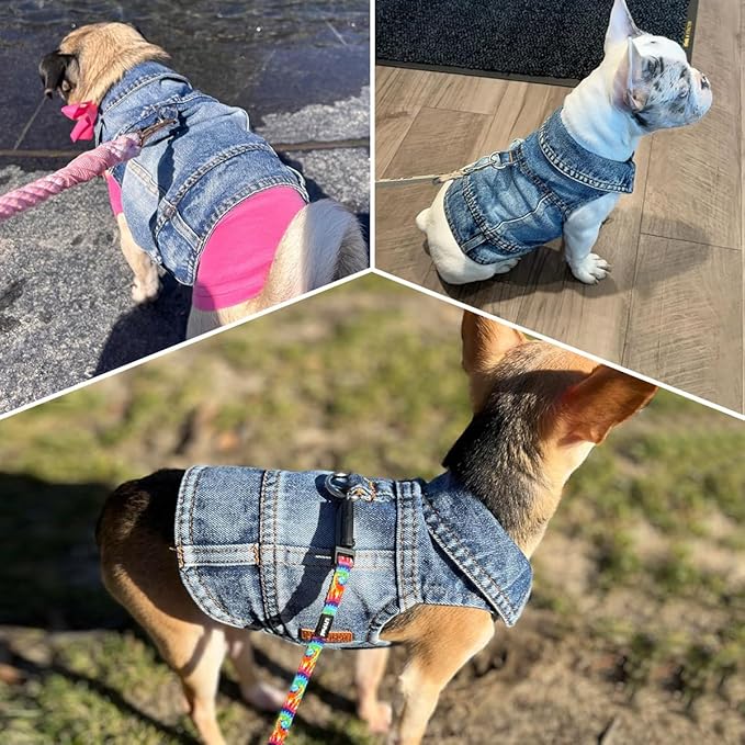 Dog Jean Jacket, Blue Denim Shirt Classic Lapel Vest Coat Costume Puppy T-Shirt, Comfort Tank Top Cool Apparel, Washed Pet Clothes for Dogs Boy Girl (with D-Ring, X-Large)