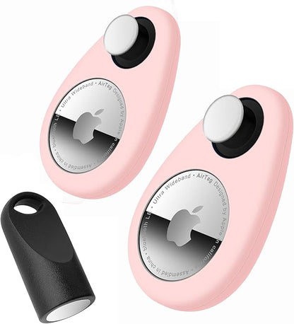 for Airtag Holder for Kids Baby Toddler Hidden 2 Pack GPS Tracker Case, Anti-Removal for Airtag Silicone Case with Safety Pins, Suitable for Children, Elderly, Pets, Backpack, Luggage (Pink+Pink)