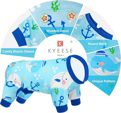 KYEESE Dog Pajamas Velvet Dog Pajamas Small Sized Dogs Soft Dogs Clothes Pjs with Whale Pattern Stretchy Pet Jammies Coat Comfy Pet Onesie Costume, X-Large