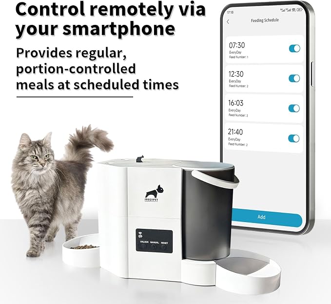 Automatic Cat Feeder 2-in-1 Cat Feeder and Gravity-Fed Water System | 3L Food Tank & 2L Water Tank for Supports 5G/2.4GHz Dual-band WiFi APP Remote Control | Up to 10 Timed Feedings Per Day