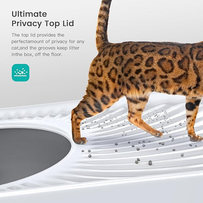 WoofiGo Stainless Steel Cat Litter Box, Large Top Entry Litter Box for Big Cats, Enclosed Kitty Litter Pan with Lid, Metal Cat Box Never Absorbs Odors, Easily Cleaning, Include Scoop