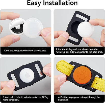 GOCII for Airtag Dog Collar Holder 2 Pack,Waterproof Dog Collar Holder for Apple AirTag(Gen 1 & 2),Silicone Air Tags Case for Dog Collars(Black & Orange)
