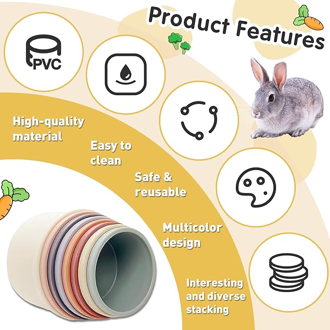 16 Pcs Stacking Cups for Rabbits, Colorful Bunny Toys for Rabbits and Small Animals, Nesting Rabbit Toys of Different Sizes, Bunny Stacking Cups for Hiding Food and Playing