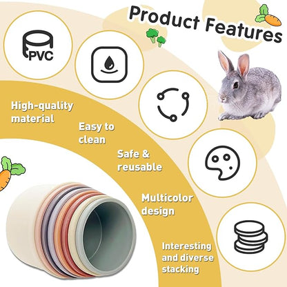 16 Pcs Stacking Cups for Rabbits, Colorful Bunny Toys for Rabbits and Small Animals, Nesting Rabbit Toys of Different Sizes, Bunny Stacking Cups for Hiding Food and Playing