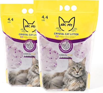 ABCPET Cat Litter Crystals No Clumping Odor Control Kitty Litter Non-Clumping No scooping Low Dust, Low Tracking, Dehydrates Waste Lavender - 8.6 lbs (2 x 4.3 lb Packs)