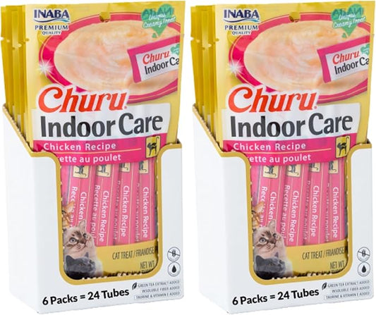 INABA Churu Hairball Control,Functional,Creamy Lickable Purée Cat Treat with Taurine & Vitamin E,0.5 Ounces Each, Tubes (4 per Package),Chicken Recipe - Packaging May Vary*,(Pack of 48)