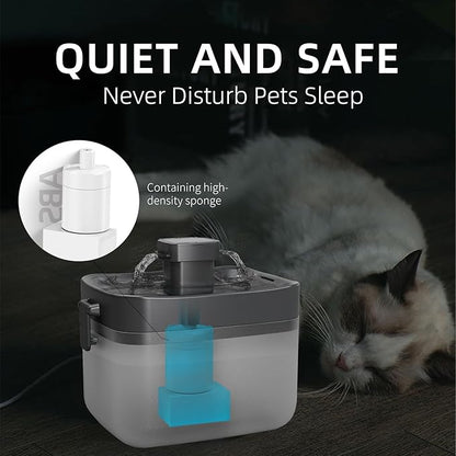 Cat Water Fountain, Automatic USB Powered Pet Fountain 50.7oz, 20dB Ultra-Quiet & Translucent Mini Water Tank, BPA-Free for Small to Medium Cats/Dogs, Black