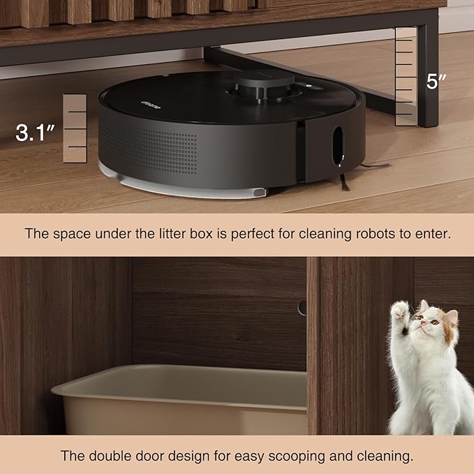 Halitaa Cat Litter Box Enclosure, Modern Hidden Litter Box Furniture with Scratch Pad, Indoor Cat Washroom House End Table, Entryway Bench for Livingroom (Walnut)