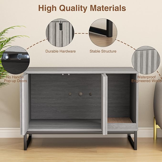 Halitaa Litter Box Enclosure, Modern Cat Litter Box Enclosure Furniture Hidden Litter Box with Cat Scratch Pad, Cat Washroom Cat House End Table, Entryway Bench for Livingroom (Grey)