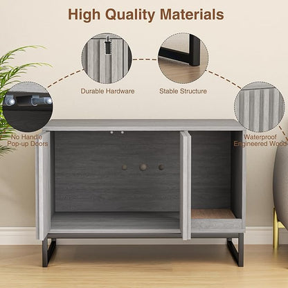 Halitaa Litter Box Enclosure, Modern Cat Litter Box Enclosure Furniture Hidden Litter Box with Cat Scratch Pad, Cat Washroom Cat House End Table, Entryway Bench for Livingroom (Grey)