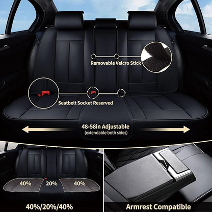 FLORICH Seat Covers, Black Car Seat Cover Full Set, Luxury Faux Nappa Leather Automotive Seat Protectors, Car Seat Cushions Universal Fit for Most Sedans SUVs Trucks - Black