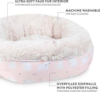 Fringe Studio Miss Kitty Heart Lite Peach Small Circle Pet Bed 18"- Poly Filled with Faux Fur Interior - Machine Washable