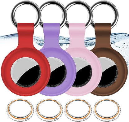 1|2|4Pack for Apple AirTag Holder,For Air Tag 2nd &1st Genaretion,Waterproof GPS Tracker Air Tag Keychain with Cover Anti-Scratch Silicone for Air-Tag Case for Pets,Kids,Luggages-Red+Pink+Purple+Brown