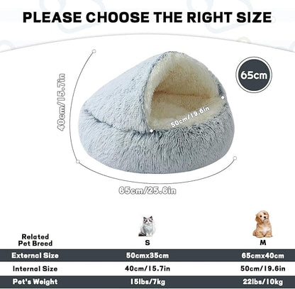 Calming Dog Bed Fluffy Plush Pet Bed Under 20 Pound，Large Cave Bed Washable Non-Slip Cat Nest Pod Windproof，Cozy Indoor Cave for Kitten Dog Non-Slip Bottom (M-25.6in)