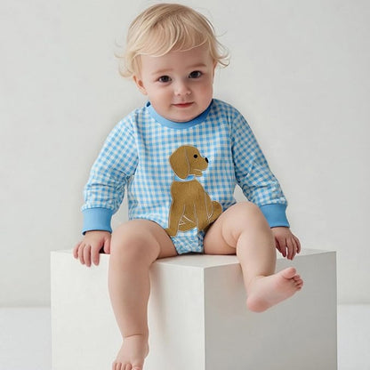 Baby Girl Summer Clothes Dog Bubble Romper Newborn Infant Plaid Onesie Spring Summer Toddler Bodysuit Clothes