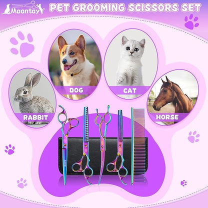 Professional Dog Grooming Scissors Set, 7 Inch/8 Inch Pet Grooming Scissors Chunkers Shears for Dog, Curved Dog Grooming Scissors, Thinning Shears for Dog with Grooming Comb