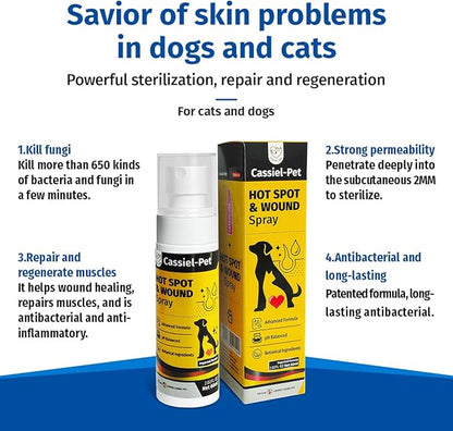 Hot Spot Spray for Dogs, Itch Relief Spray & Hot Spot Treatment for Dogs, Helps Alleviate Allergies Dry Itchy Skin, Wound Care Spray for All Animals, 2.02oz