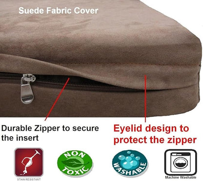 Dogbed4less Orthopedic Waterproof Durable Gel Cool Memory Foam Dog Bed for Large Dogs, Microsuede in Brown Color, Jumbo 55X47X4 Inches