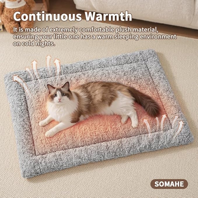 Self Warming Cat Bed Mat, Washable Self Heating Cat Mat, Extra Warm Thermal Pet Pad with Non-Slip Bottom, Soft Plush Faux Fur for Indoor Pet Sleep Cushion, 23x15 Inch Grey