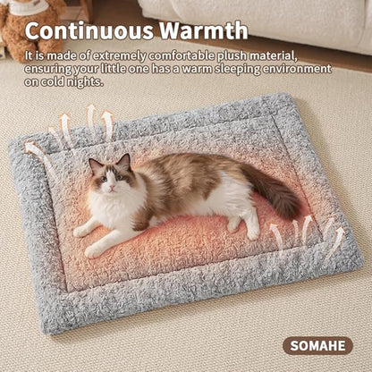 Self Warming Cat Bed Mat, Washable Self Heating Cat Mat, Extra Warm Thermal Pet Pad with Non-Slip Bottom, Soft Plush Faux Fur for Indoor Pet Sleep Cushion, 23x15 Inch Beige