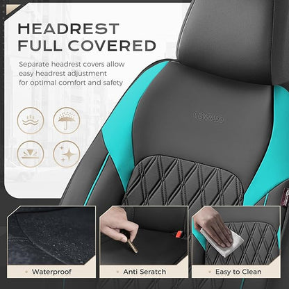 Coverado Seat Covers Full Set, Faux Leather Car Seat Covers for Cars, Waterproof Car Seat Cover, Universal Seat Covers, Car Seat Protector Car Seat Cushion Universal Fit Most Cars Trucks, Black&Blue